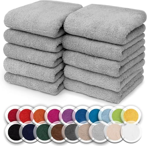 NatureMark Set van 10 kleine badstof handdoeken voor gezicht en handen – 100% katoen, zacht en absorberend – 30×30 cm, Silvergrå