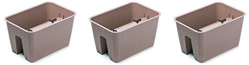 PAFEN 3-i-1 balkonglåda, set 3 x blomkruka, DRLB rottinglook, 4 färger 40 x 27 x 22,5 cm räcke, balkongräcke (mocka)