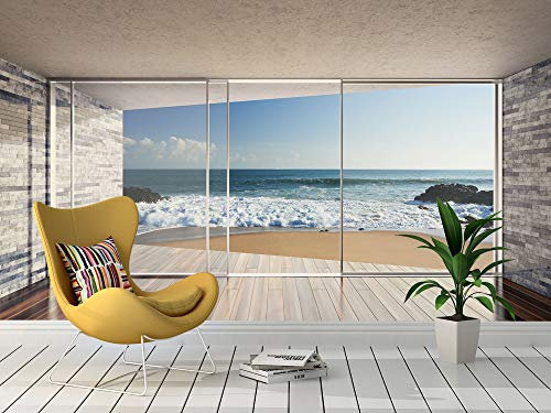 Oedim Fotomural Vinilo para Pared Ventanas con Vistas al Mar | Mural | Fotomural Vinilo Decorativo |350 x 250 cm | Decoración comedores, Salones, Habitaciones