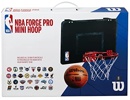 Wilson Minicanestro da basket NBA FORGE PRO MINI HOOP, Con Adesivi di tutte le Squadre, Dimensioni tabellone 46 x 28, Nero