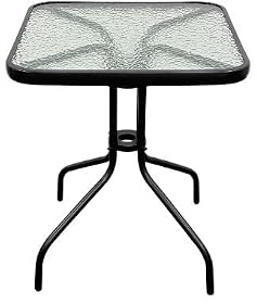 BE Furniture 60 cm x 60 cm Square Glass Garden Table, Glass Patio Table