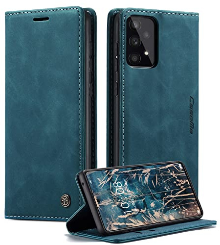 CaseMe für Samsung Galaxy A53 Hülle, Magnet Leder Klapphülle Stoßfest | Retro PU Leder, 2 Kartenfach, Standfunktion, Schutzhülle, Flip Case, Handyhülle für Galaxy A53 5G 6,5'', Blaugrün