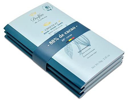 Dolfin Zartbitter-Schokolade mit 88 % Kakao - Klassische belgische Schokolade in handwerklicher Herstellung, mit ausgeglichenem Aroma - Premium-Süßigkeiten - Hergestellt in Belgien, 210 g, 3er-Pack