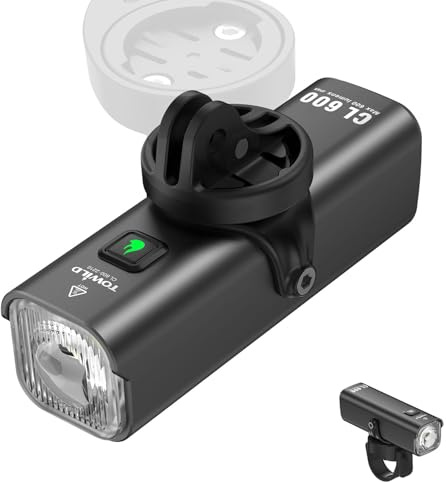 TOWILD CL600 Bike Lights for Night Riding,Compatible with Garmin/GoPro Mount,600 Lumen Bike Headlight,2600mAh Rechargeable Battery,Waterproof Bike Front Light for Commuter Cyclists-Fits All Bikes