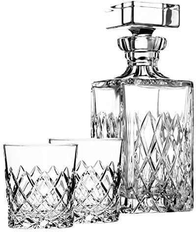 ARNSTADT KRISTALL Exklusiv whiskygåva för män – kristallkaraff + 2 whiskyglas: munblåst. handslipade