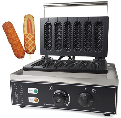 Waffeleosen 1500W Edelstahl Waffeleisen Profi Waffeln Am Stiel Waffelsticks Corn Dogs Waffeleisen für Waffeln Am Stiel Waffle Maker Backt 6 Waffeln/Hot Dogs in 5 Minuten