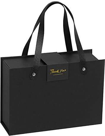 Black Magnetic Gift Boxes with Handles and Lids, 250x180x85 mm Large Gift Boxes for Presents, Luxury Sturdy Foldable Cardboard Box with Magnetic Closure (Pack of 1)