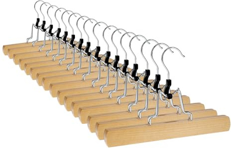 VonBueren 16x Hosenbügel Klemmbügel aus Holz Kleiderbügel Hosen rutschfest | Hosenspanner und Hosen Kleiderbügel mit drehbarem Haken, Hosenkleiderbügel, Hosenbügel Holz für Röcke und Hosen