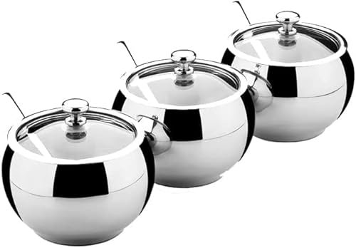 NMNMNM Caja de condimentos Condimento de Acero Inoxidable Cocina Sal Azúcar Condimento Caja de Almacenamiento Conjunto de Suministros Salero doméstico (Tamaño : Dos) (Tamaño : Tres) (Tres)