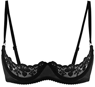 Nyeemya Mujer Sujetador Abierto Sexy Lencería Bralette de Encaje con Aros sin Relleno Push Up Erótico Bikini Top Lace Bustier Ropa de Dormir Noche Negro S