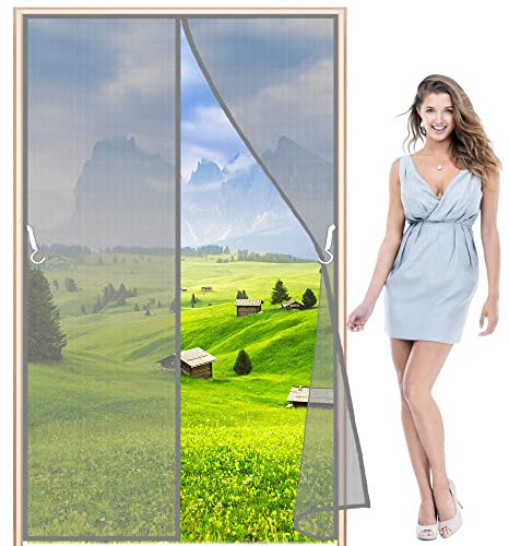 LZHBD Insektenschutz Tür Vorhang, 95x260cm Insektenschutz Rollo selbstklebend, Insektenschutz Magnetischer Fliegenvorhang für Balkontür, Wohnzimmer, Grau L