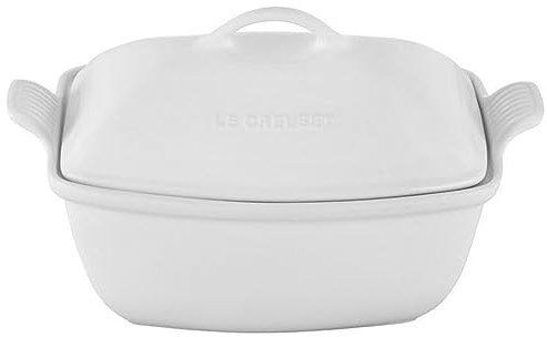 Le Creuset Heritage - Molde de cerámica con tapa, 4.5 cuartos de galón, color blanco