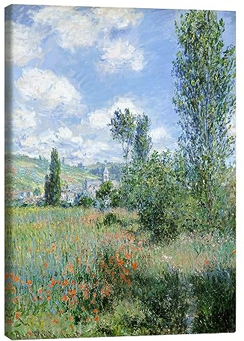 Posterlounge Weg durch die Mohnblumen Leinwandbild | 60 x 80 cm von Claude Monet Grün Wandbilder Wanddeko