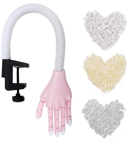 Deciniee Practice Hand for Acrylic Nails, 100 Pcs Nail Tips Flexible Training Hand Professional Nail Art Hand Tools with Painted Pen Rhinestone Decoration Adjustable Finger Nails for DIY Manicure | Bendable Adjustable Fake Hand with Clamp,Manicure Training Model Tool for Beginner Nail Tech & Nail Art Salons,Home Use,Gifts