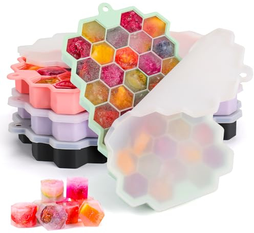 3 Stück Eiswürfelform, Silikon Eiswürfelbehälter XL Mit Deckel, Stapelbar und Spülmaschinenfest Eiswürfelformen, Für Bier,Wein und Snack Inklusiv (schwarz+lila+grün+rosa, 4er Set(148 Eiswürfel))
