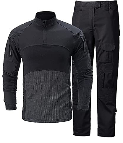 KINROCO Herren Airsoft Paintball Tarnanzug Tactical Shirt und Hose Jagdbekleidung Taktische Schießen Softair Uniform Set(Size:M,Color:Schwarz)