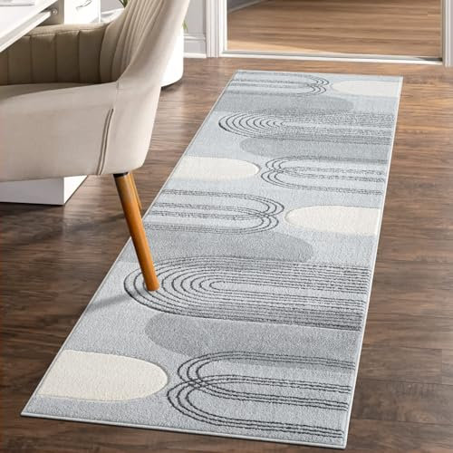 carpet city Teppich-Läufer Kurzflor Grau - 80x300 cm - Moderne Flur-Teppiche Geo-Muster mit 3D-Optik - Flachflor Bodenbelag Deko Schlafzimmer, Diele, Eingangsbereich