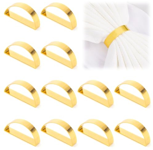 MMDOCO 12 Stück Serviettenringe aus Metall, Elegante Vintage Serviettenschnallen für Hochzeit, Party, Ramadan, Bankett, Jubiläum (Gold)