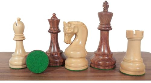 The Leningrad Staunton - Juego de ajedrez en palisandro dorado, piezas de ajedrez de madera de tamaño club, ajedrez ponderado