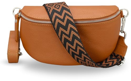 Adel Bags EMMA Silber Bauchtasche Echtleder Handgefertigt Crossbody Bag | Damen Umhängetasche, Echtes Leder, Schultertasche mit Ledergurt & wahlweise gemustertem Riemen, 2 Fächer, Made in Italy