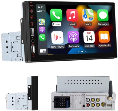 Hikity 7 1 DIN CarPlay Radio Coche con Bluetooth FM Cámara Trasera