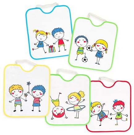Ti TIN Wasserdichte Lätzchen für Babys ab 12 Monaten | 5er-Pack | Frottee aus 100 % Baumwolle | elastischer Verschluss | 28 x 32 cm | ideal für Kindergarten