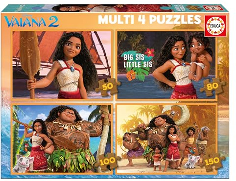 Educa - Disney Moana 2 Lot de 4 Puzzles Progressifs Enfant 50 à 150 Pièces | Jeu Éducatif | 34 x 24 cm | Dès 3 Ans (20104)