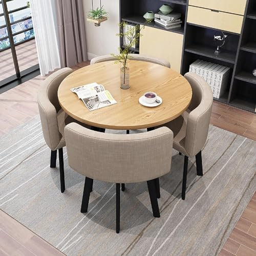 WNRLL Runde/quadratische Esstisch mit Stühlen, moderner Konferenztisch und 4 Stühle, Empfangstisch und Stuhl Kombination, Holz Küchentisch für 4 für Wohnzimmer Esszimmer,6,80cm