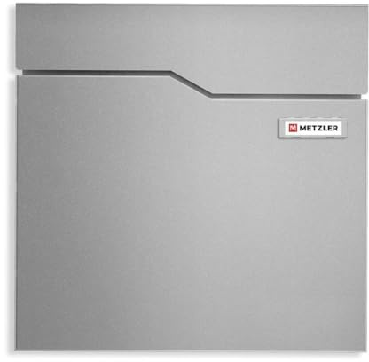 Metzler Briefkasten in Graualuminium RAL 9007 mit Namensschild & Zeitungsfach – Wandbriefkasten pulverbeschichtet – wetterfester Postkasten mit austauschbarem Namensschild – Modell Hoffmann