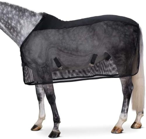 Hoja de Moscas de Caballos, sábanas de Mosca Ajustable para Caballos, protección UV ＆ Mantas de Caballo de Malla Transpirable para Caballos Reales, sábana con Hebilla