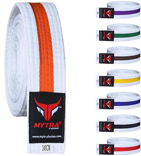 Mytra Fusion Karate Belt - Taekwondo Belts Multiple Colors Karate Belts Judo Karate BJJ Martial Arts Belts (White/Orange, 260-cm)