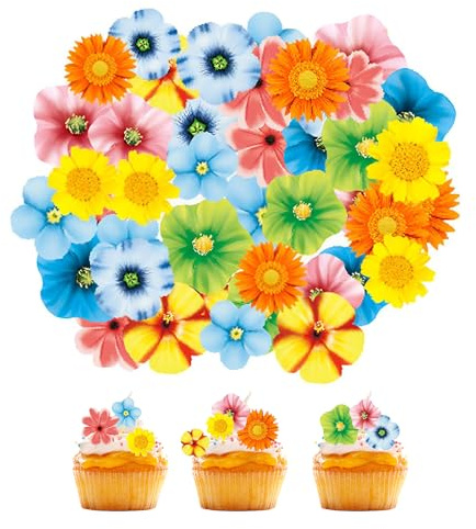 80PCS Edible Flowers for Cakes, Colorful Edible Cake Decorations Cupcake Toppers Wafer Paper for Wedding Birthday Party Cupcake Decoration