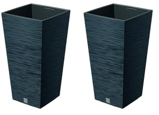 Stolmet Square Tall Modern Look Planter Flower Pot Set (2-Pack) - Indoor & Outdoor Garden Decor, Available in 5 Colours - Furu Design with Removable Insert (Anthracite, 26.6L Pack of 2)