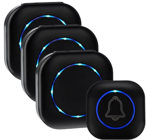 Timbre Inalámbrico Exterior,Timbre Inalámbrico con Pilas,1 Transmisor y 3 Receptor doorbell,4 Niveles de Volumen,Timbre Puerta de Casa 200m Alcance y 38 Melodías Ajustables,Negro,Indicadores LED
