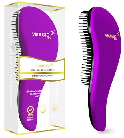 Brosse à cheveux démêlante pour femmes, filles et enfants – Faites glisser la brosse démêlante pour cheveux mouillés, fins, bouclés, épais et afro (Violet)