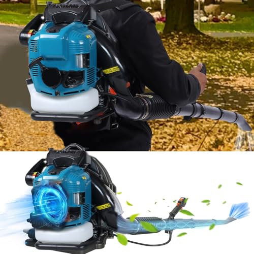 Soplador de hojas a gasolina con mochila, soplador de hojas inalámbrico a gasolina para jardín, potente motor de 4 tiempos refrigerado por aire, soplador de nieve a gasolina con mochila para jardín