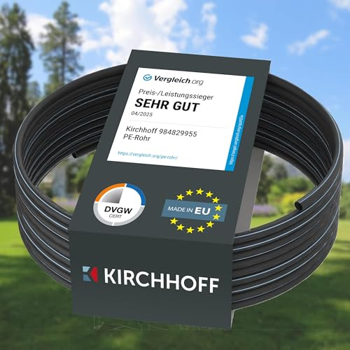 Kirchhoff Wasserleitung für Gartenbewässerung 25 mm x 12,5 m | PE Rohr für Sprinklersystem | Verlegerohr HDPE | DVGW | Trinkwasserleitung | Made in EU