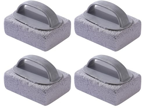 LIUQOBN 4 piezas de piedra pómez para parrilla, bloque de ladrillos de limpieza de parrilla con mango para parrilla de barbacoa con parte superior plana, fregadero de piscina