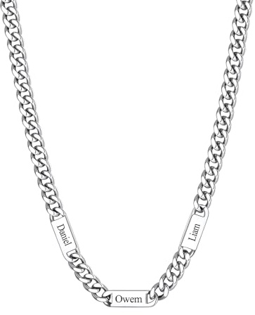 Custom4U Personalisierte Kette 1-6 Namen, Cuban Kette mit Gravur Edelstahl Silber/Gold/Schwarz Namenskette für Herren 5/7/9mm Breit 45/50/55/60cm+5cm Länge, Schmuckgeschenk für Papa Ehemann Liebhaber