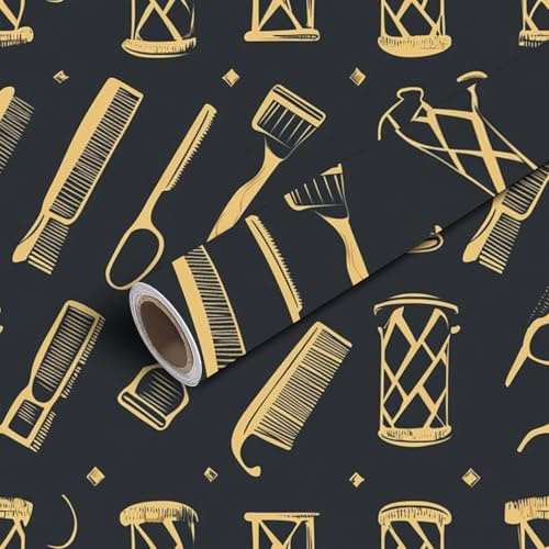 NIVFOEASC 17.7x118 Peel and Stick Wallpaper Barbershop Seamless Pattern Pole Hairdressing Scissors Contact Paper Self Adhesive Wallpaper Removable Wall Mural Wall Sticker for Bedroom Kitchen