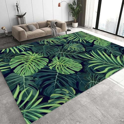 Monstera Washable Rug, 60x90cm, Sage Dark Green Leaf Area Rugs for Bedroom, Hawaiian Tropical Plants Room Decoration, Non-Slip Living Room Throw Rug Entry Mat Indoor Carpet for Kitchen Office