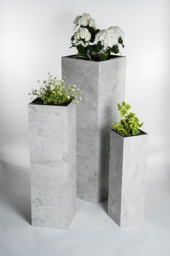 STEMA Seyfried Pflanzkübel Eiche groß außen – Blumensäule Outdoor mit integriertem Blumentopf – Pflanzsäule wetterfest – 3 Größen & 4 Farben – Für Terrasse, Garten, Balkon & Haustür (Beton, Mittel)