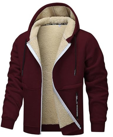 uxxnjfg Felpa Uomo con Cappuccio con Zip Primaverile Maglione Giacca Invernale Uomo da Lavoro Cotone Casual Autunno Abbigliamento Felpa Running Trekking Imbottita Sweatshirt(Vino,M)