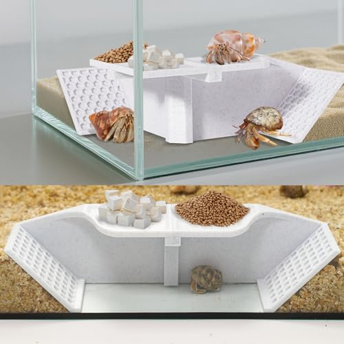 Swirge Hermit Crab Underground Hideout Cave Corner, 3 in 1 Habitat Shelter with Food Bowls, DIY Hermit Crab Climbing Accessories (White)