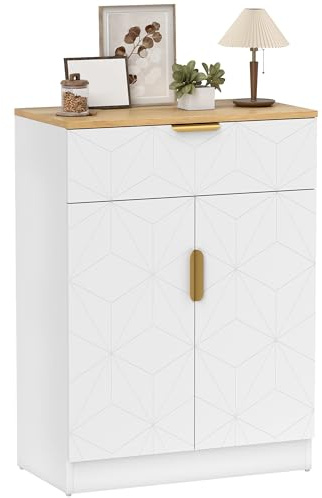 HOMCOM Sideboard Storage Cabinet, Modern Storage Cupboard with Drawer and Adjustable Shelf for Living Room, Kitchen, Dining Room, Entryway, White