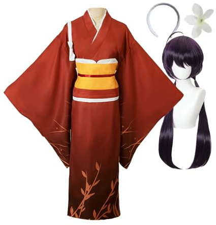 Jiumaocleu Izumi Kyouka Cosplay BSD - Conjunto completo de disfraz de kimono rojo Izumi Kyouka para Halloween, Navidad, carnaval, fiesta