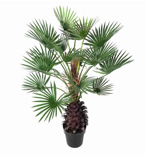 Leaf and Stone Fächerpalme 110 cm im Topf – täuschend echte künstliche Palme mit Breiten Palmblättern – hochwertige Kunstpflanze für Wohnzimmer, Büro & Empfangsbereich – pflegefrei & langlebig