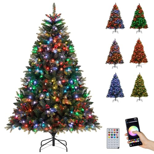 COSTWAY 180 cm Künstlicher Weihnachtsbaum mit Beleuchtung und Fernbedienung, Tannenbaum mit 370 APP-gesteuerte mehrfarbige RGB-Lichter, PE- & PVC-Zweigspitzen, Christbaum, Kunstbaum Weihnachten, Grün