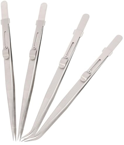 FIXOSHEE 4 piezas Pinzas de Joyería de Acero Inoxidable Precisas Antideslizantes No Magnéticas para Manualidades Laboratorio y Electrónica