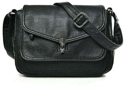 Fryloo Sac Messager Décontracté en Cuir Véritable Souple pour Femme – À Main Bandoulière Et De Haute Qualité Dames-Noir
